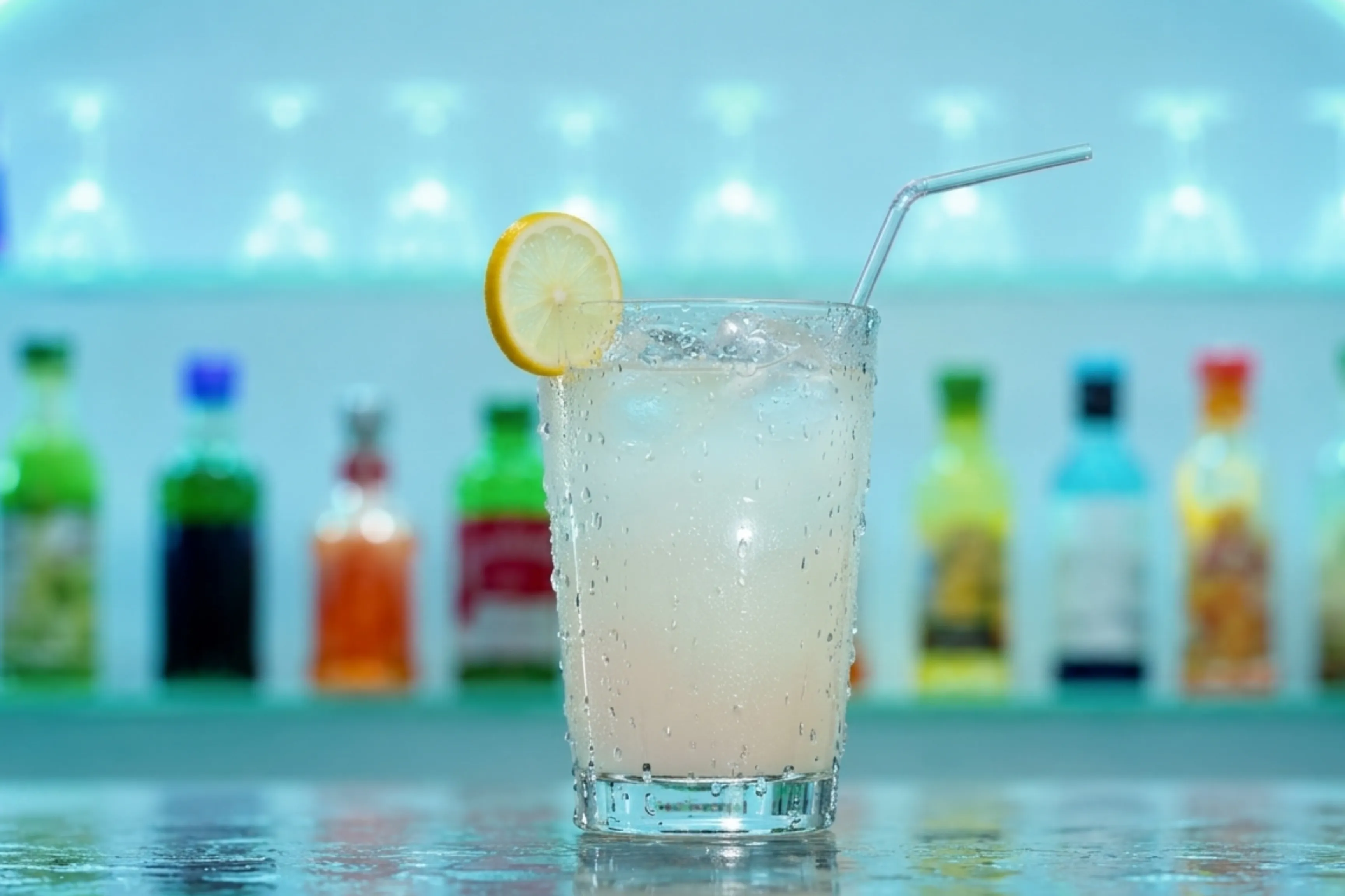 Refreshing lemon iced tea mocktail with lemon slice