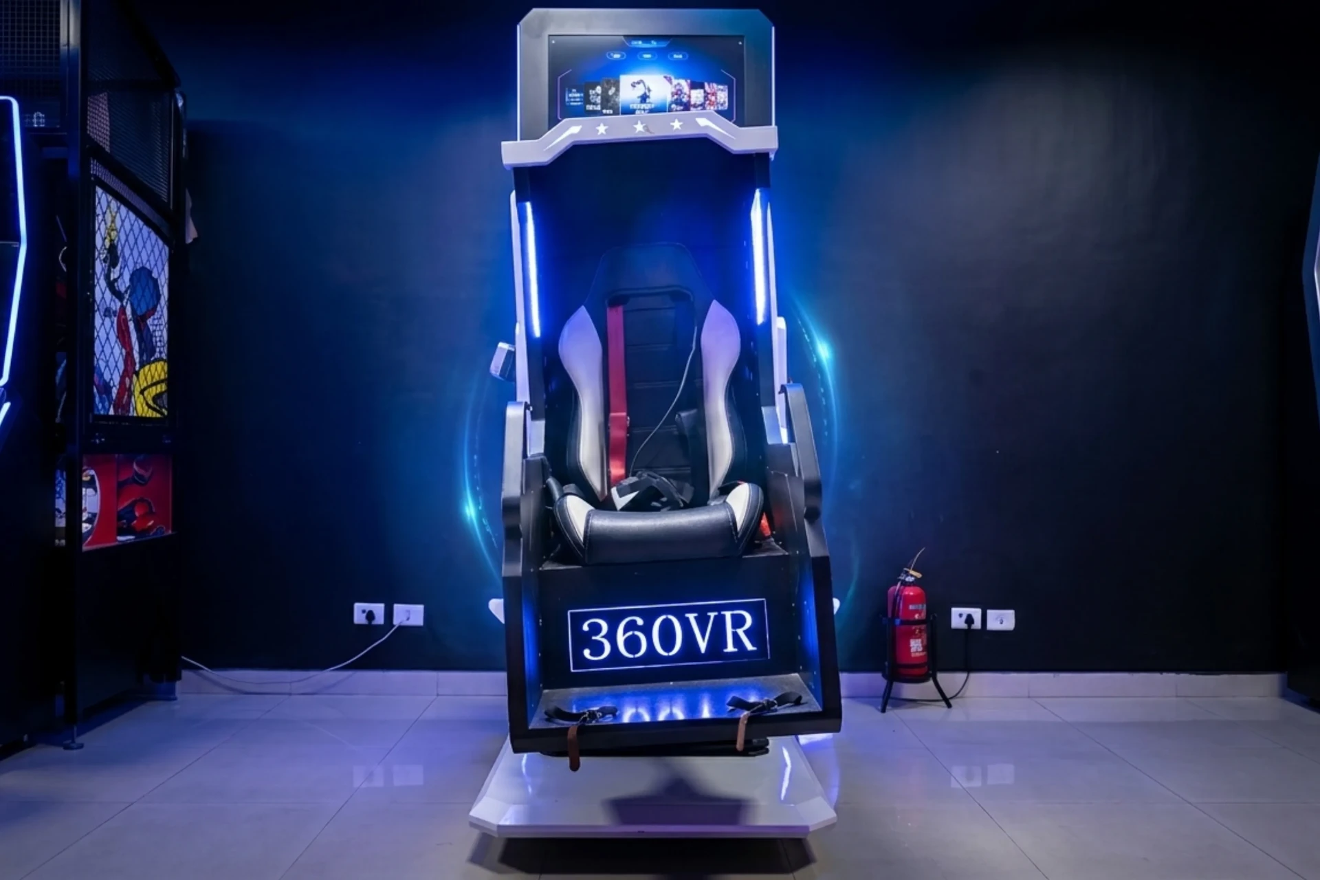 360 VR chair platform with neon lighting