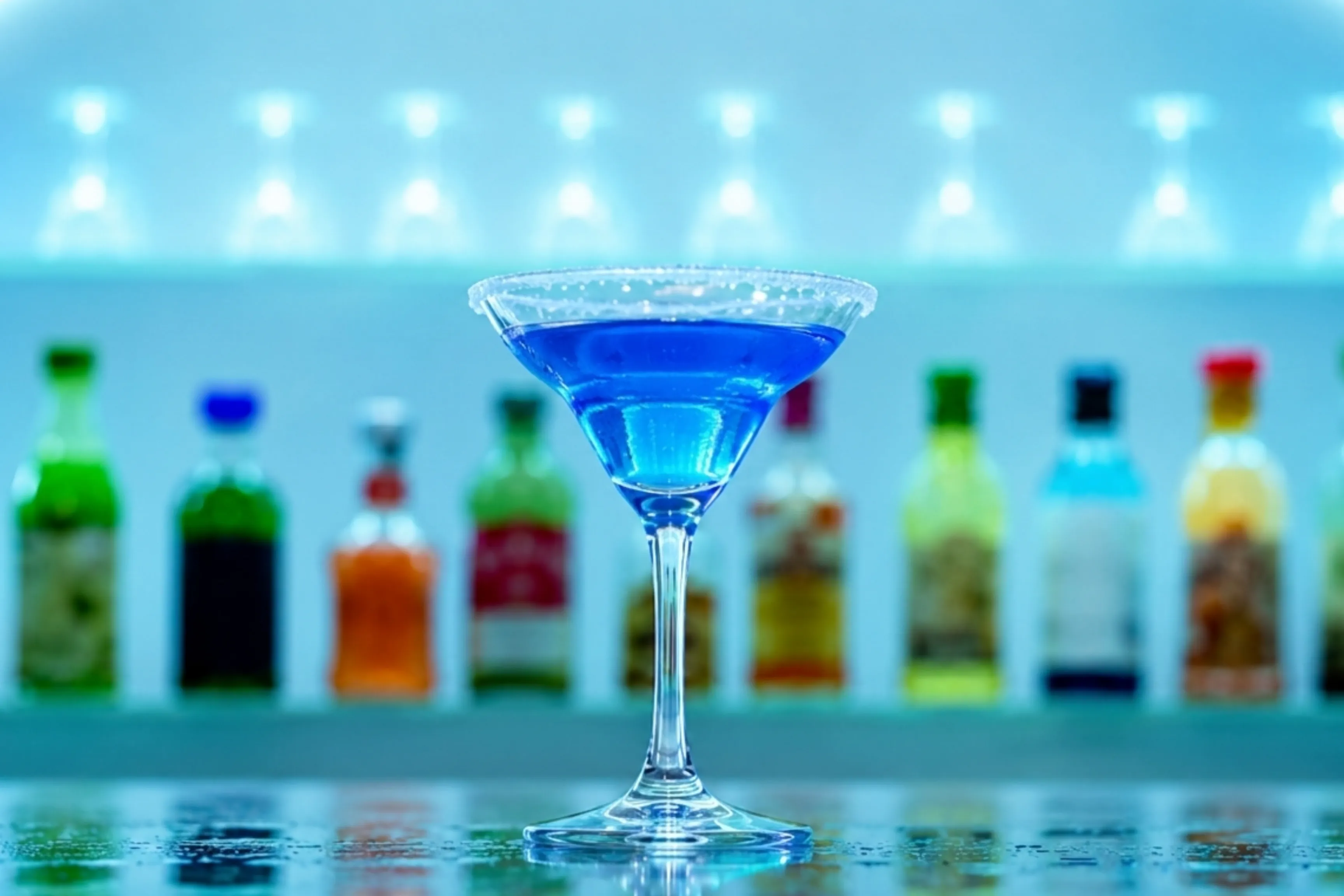 Pacific Blue mocktail in a martini glass at Game Xtreme bar
