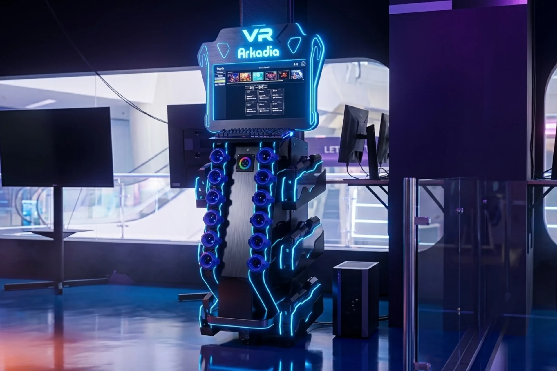 Arkadia VR station with neon lighting