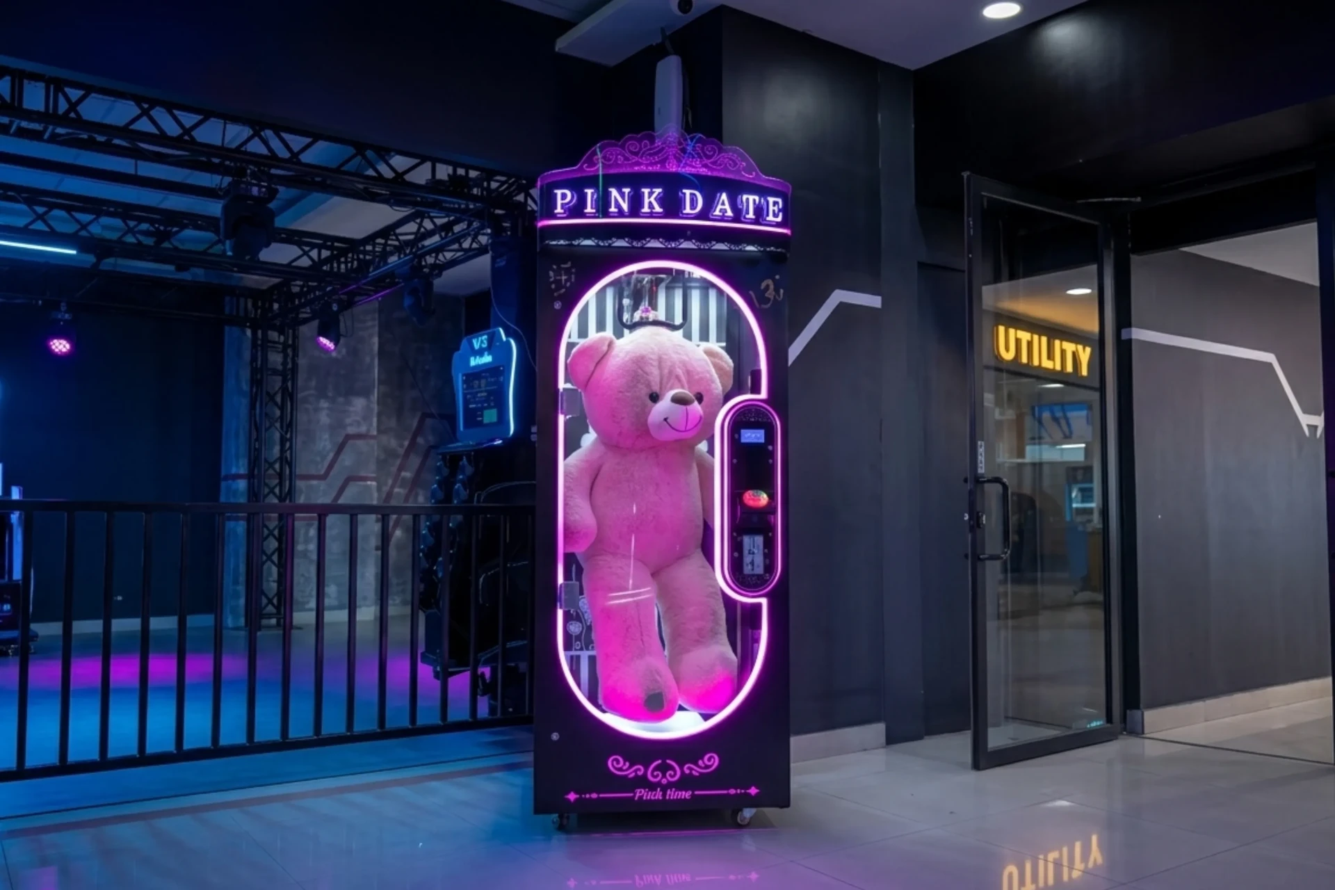 Pink Date giant teddy claw machine Game Xtreme