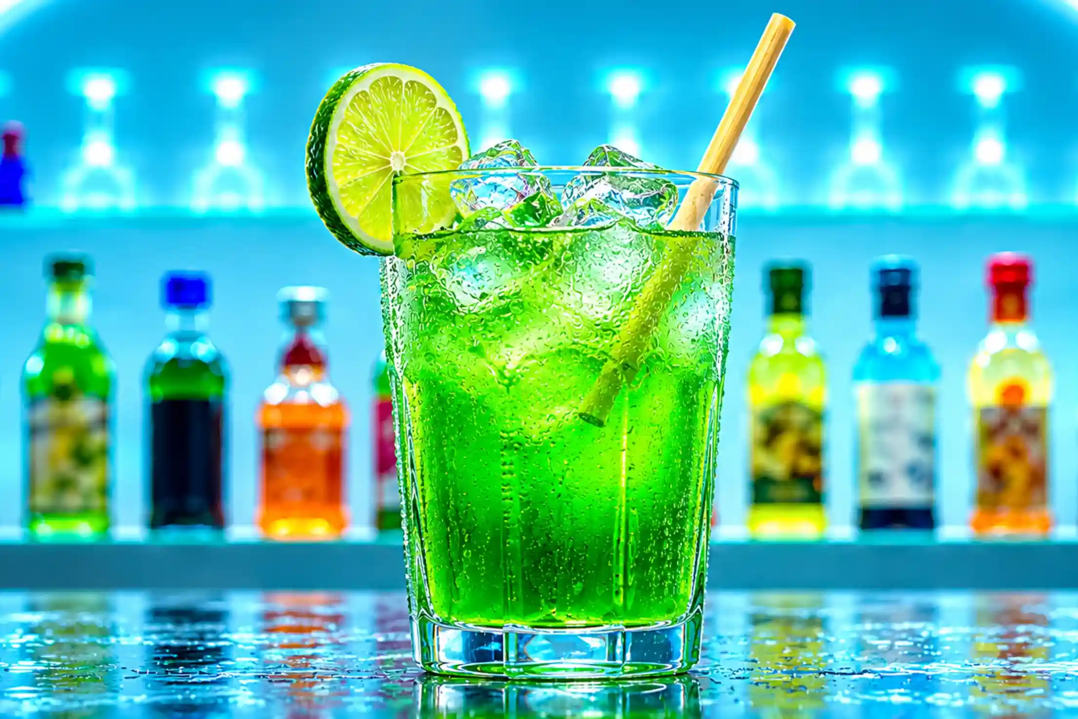 Green Virgin Mojito mocktail with lime wheel